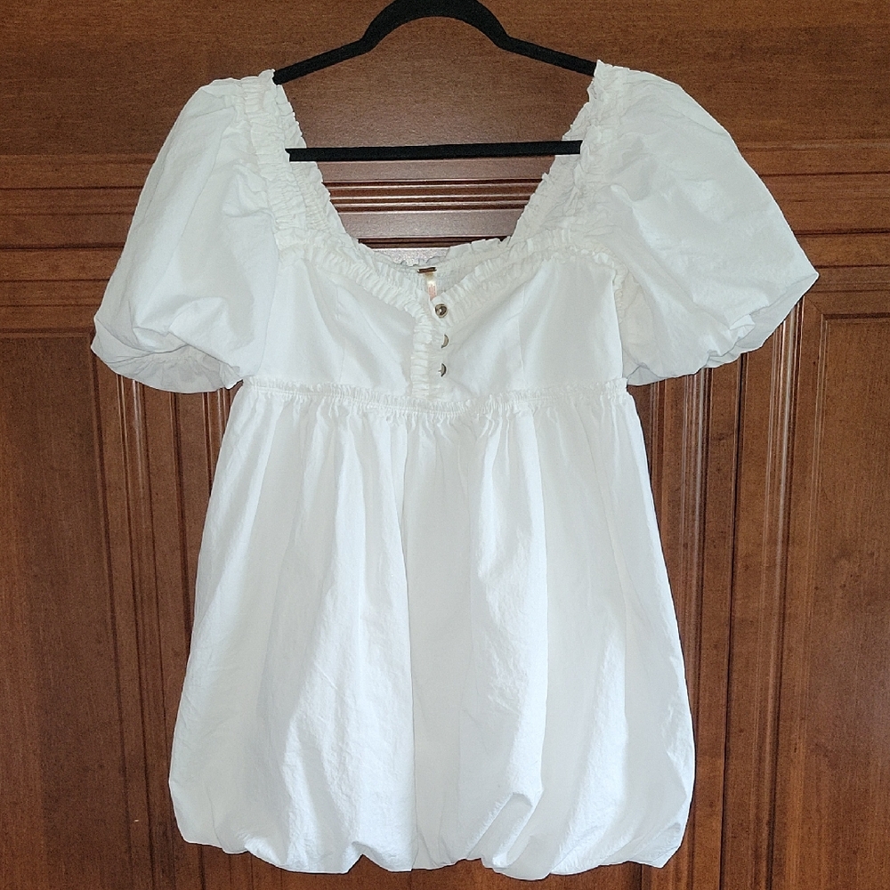 Free People White Cotton Puff Sleeve Babydoll Dress